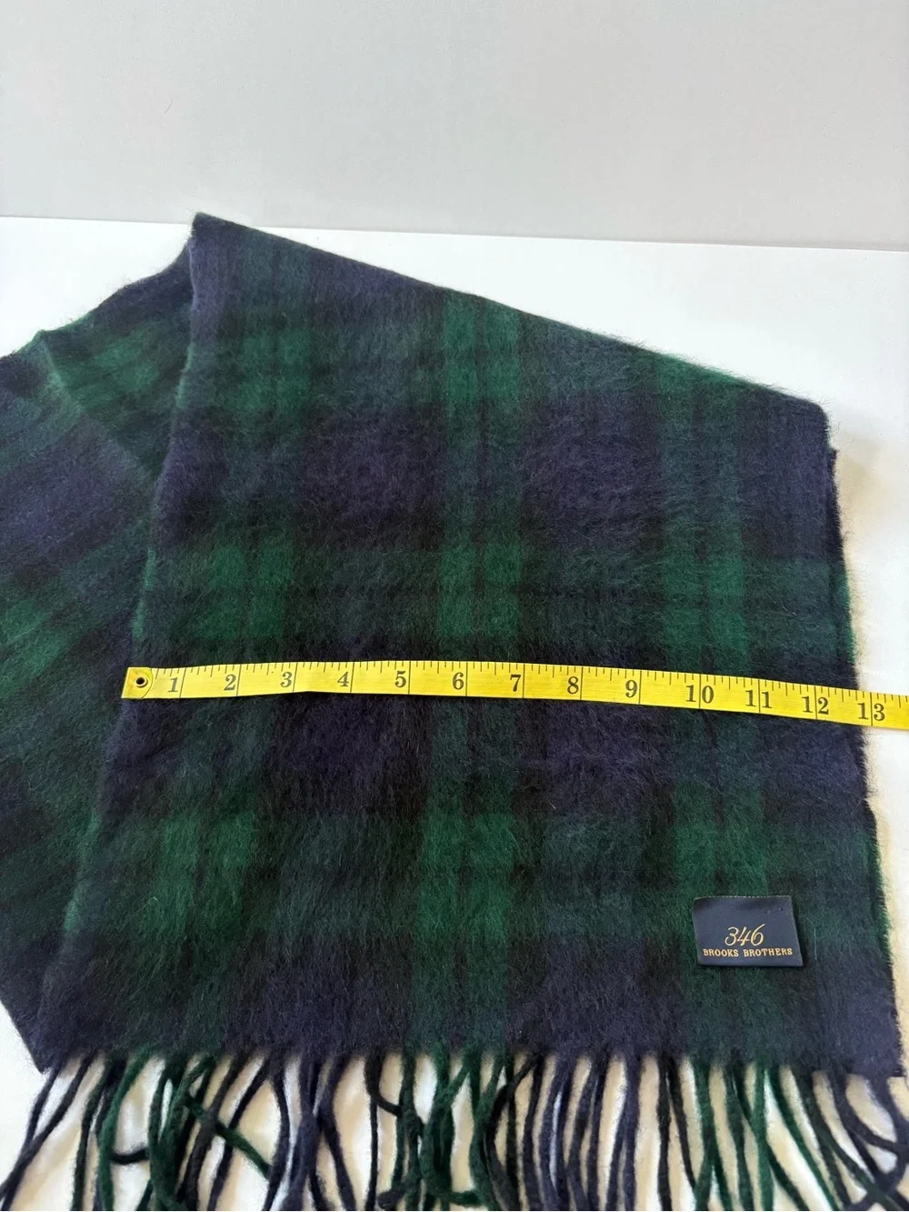 Brooks Brothers Cashmere Tartan Scarf Green Blue Plaid Fringe Career Academia